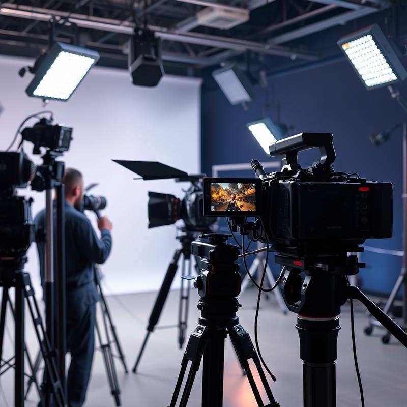 Servicio de filmación profesional con cámaras de alta resolución y equipo de iluminación en un set
